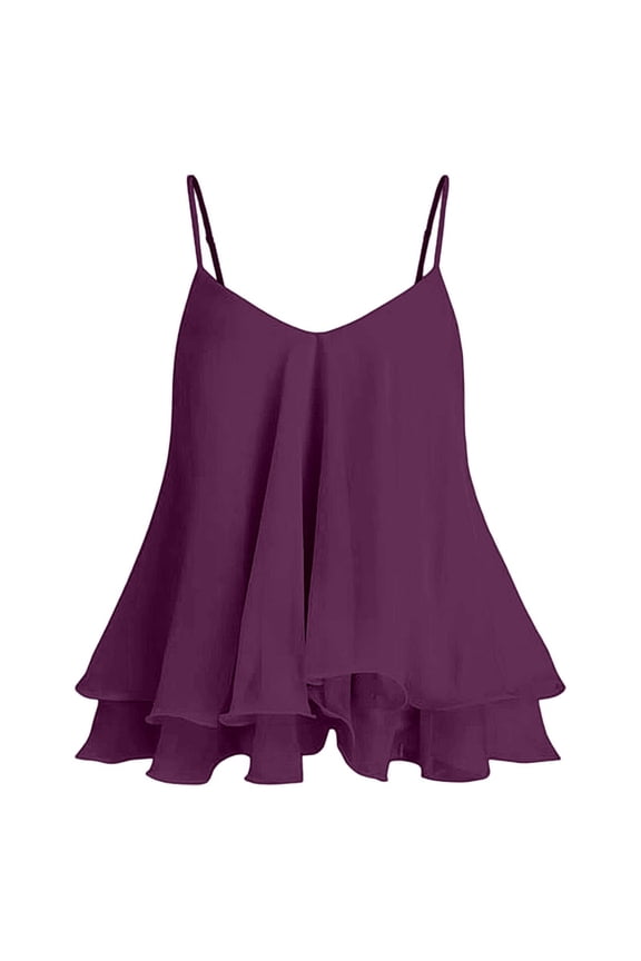 Flowy Tank Tops for Women Ruffle Spaghetti Strap Camisole Summer Trendy Clothes Size XXL