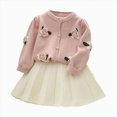 thumbnail image 1 of ZIXKCGDSE Girl Skirt Set Knit Sweater Flower Top and Pleated Skirt Elegant Fall Winter Outfit Size 1-2 Years, 1 of 4