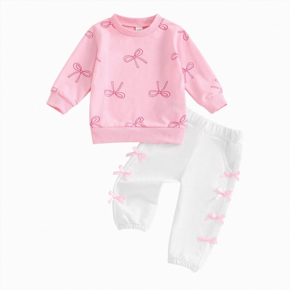 ZIXKCGDSE Girls 2 Piece Outfits Bow Long Sleeve Pullover Fall Tops and Pants Set Daily Wear Size 18-24 Months
