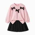 thumbnail image 1 of ZIXKCGDSE Girls 2 Piece Outfits Bow Long Sleeved Pullover Fall Tops and Skirt School Clothing Set Size 5 Years, 1 of 5