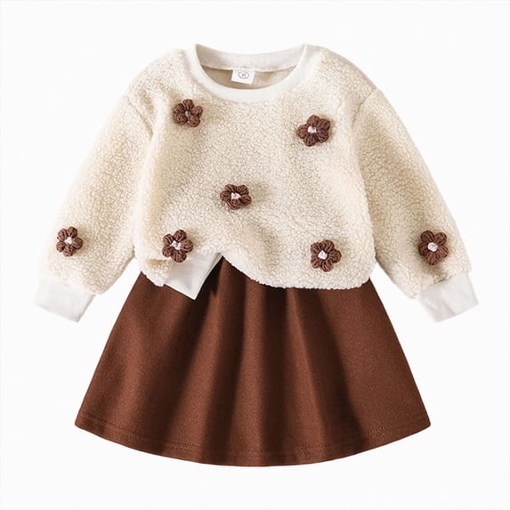 ZIXKCGDSE Girls 2 Piece Outfits Flower Long Sleeved Fall Tops and Skirt Winter Clothing Set Size 6-7 Years