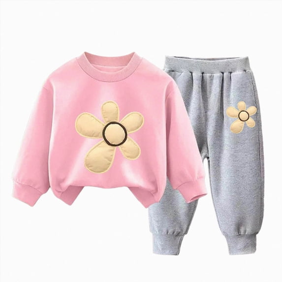 ZIXKCGDSE Girls 2 Piece Outfits Flower Print Crewneck Sweatshirt and Jogger Pants Casual Set Size 3-4 Years