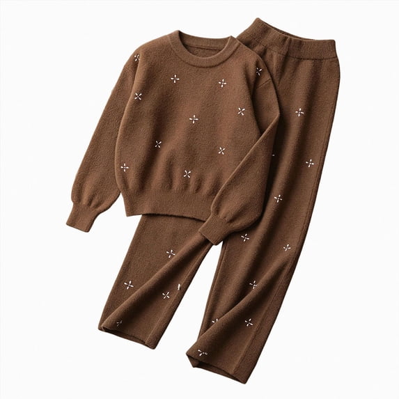 ZIXKCGDSE Girls Clothes Set Crew Neck Long Sleeve Top and Wide Leg Pants Warm Fall Winter Outfits Size 11-12 Years