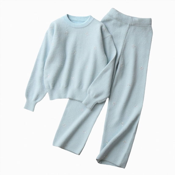 ZIXKCGDSE Girls Clothes Set Crew Neck Long Sleeve Top and Wide Leg Pants Warm Fall Winter Outfits Size 5-6 Years