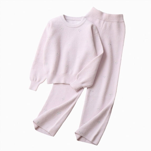 ZIXKCGDSE Girls Clothes Set Crew Neck Long Sleeve Top and Wide Leg Pants Warm Fall Winter Outfits Size 7-8 Years