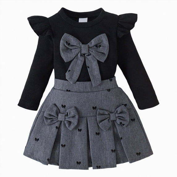ZIXKCGDSE Girls' Clothing Sets Cute Long Sleeved Top and Skirt Trendy Outfits School Wear Size 2-3 Years