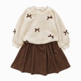 thumbnail image 1 of ZIXKCGDSE Girls Fall Outfits Crewneck Bow Long Sleeve Tops and Skirt Kids Cute Clothing Set Size 6 Years, 1 of 5
