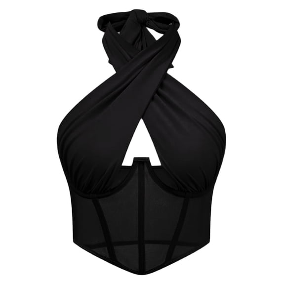 ZIXKCGDSE Halter Tops for Women Fashion Hollow Crop Top Summer Going Out Party Clubbing Size XS