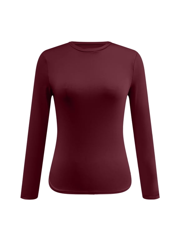 Long Sleeve Shirts for Women Crewneck T-Shirt Slim Fit Pullover Fall Clothes Size L