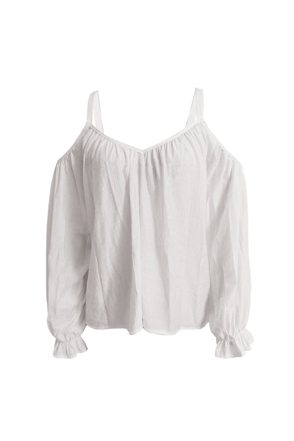 Off The Shoulder Tops for Women Loose Fit Linen Shirt Going Out Fashion Clothes Size L2