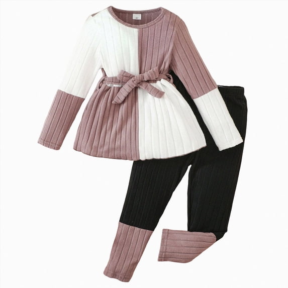 ZIXKCGDSE Outfits for Girls Long Sleeve Color Block Tops and Pants Fall Fashion Clothing Set Size 2-3 Years