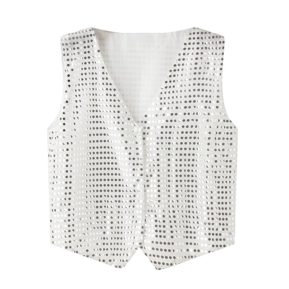 ZIXKCGDSE Sequin Vest for Men V-Neck Party Sleeveless Suit Waistcoat Weeding Formal Clothes Size S