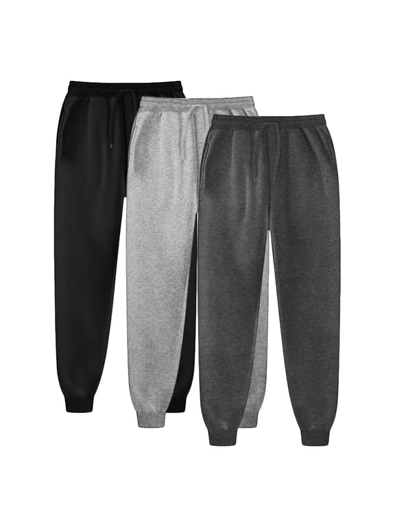 Sweatpants for Men 3 Pack Joggers Pants with Pockets Slim Fit Running Gym Pants Size L3