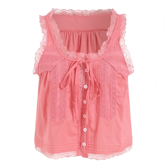 ZIXKCGDSE Tank Tops Womens Summer Tops Tie Front Lace Button Down Shirt Trendy Clothes Size M
