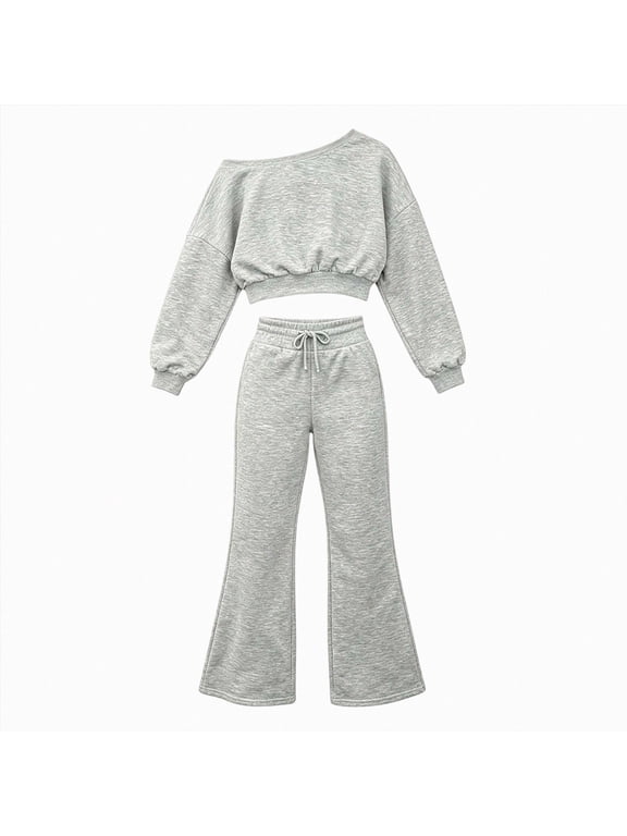 Teen Girls Clothes Off Shoulder Sweatshirt and Wide Leg Pants Set 2 Piece School Outfit Size 13-14 Years