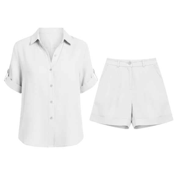 ZIXKCGDSE Women 2 Piece Linen Short Sets Button Down Shirt and Bottom Matching with Pockets Size L