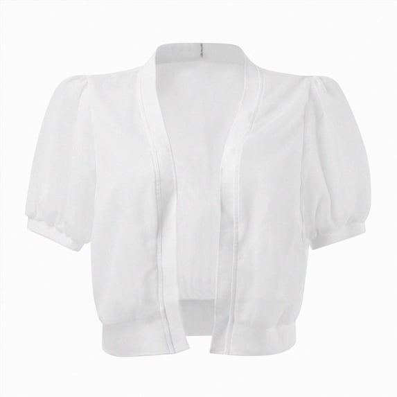 ZIXKCGDSE Women's Cropped Cardigan Open Front Short Sleeve Lightweight Jacket Everyday Wear Size L
