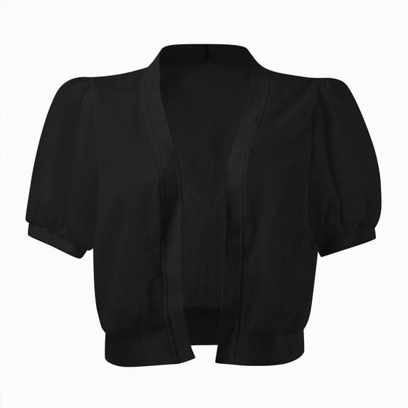 ZIXKCGDSE Women's Cropped Cardigan Open Front Short Sleeve Lightweight Jacket Everyday Wear Size M