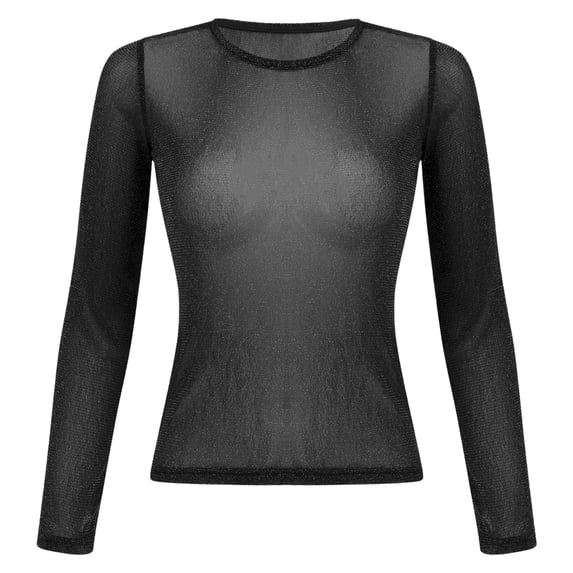 ZIXKCGDSE Women's Mesh Tops Long Sleeve Shirt Crew Neck Summer Blouse Going Out Clothes Size L