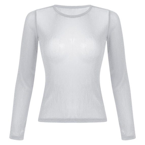 ZIXKCGDSE Women's Mesh Tops Long Sleeve Shirt Crew Neck Summer Blouse Going Out Clothes Size M