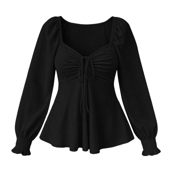 ZIXKCGDSE Womens Tops Dressy Long Sleeve Shirts Drawstring Neck Goingout Fashion Clothes Size 2XL