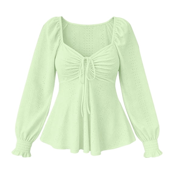 ZIXKCGDSE Womens Tops Dressy Long Sleeve Shirts Drawstring Neck Goingout Fashion Clothes Size XL