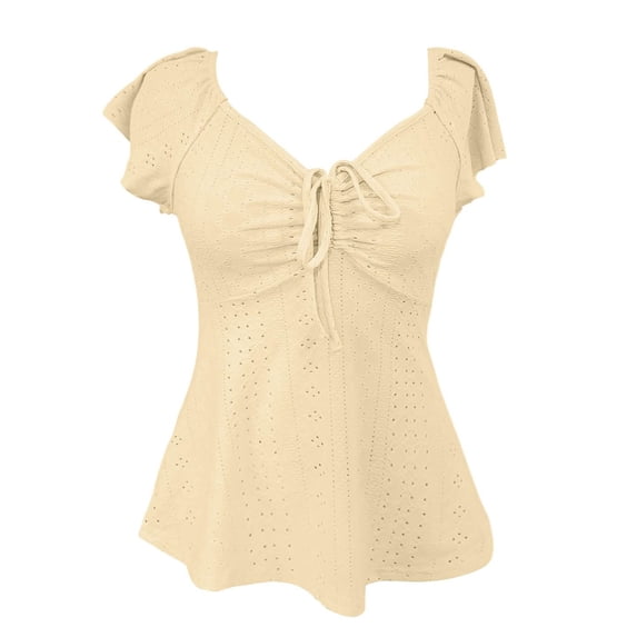 ZIXKCGDSE Womens Tops Summer Shirts Short Sleeve Drawstring Neck Goingout Fashion Clothes Size L
