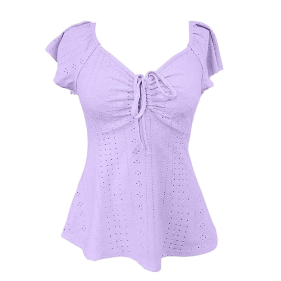 ZIXKCGDSE Womens Tops Summer Shirts Short Sleeve Drawstring Neck Goingout Fashion Clothes Size S