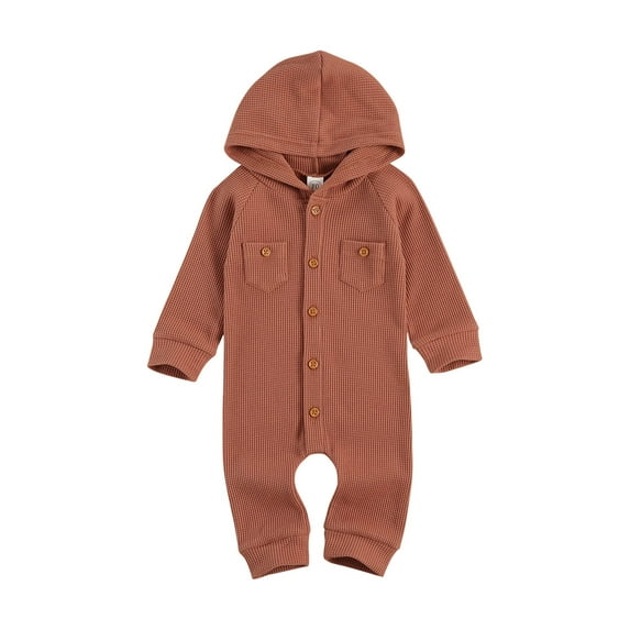 ZIYIXIN Baby Girls Boys Onesies Winter Warm Romper Front Single Breasted Hooded Sweater Jumpsuit Brick Red 0-3 Months