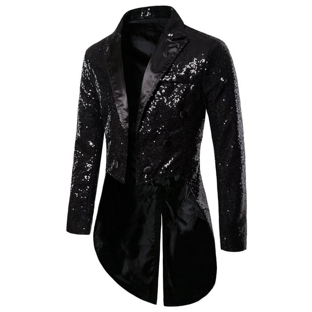 ZIYIXIN Mens Sequin Tuxedo Tailcoat Swallowtail Suit Jacket Dinner ...