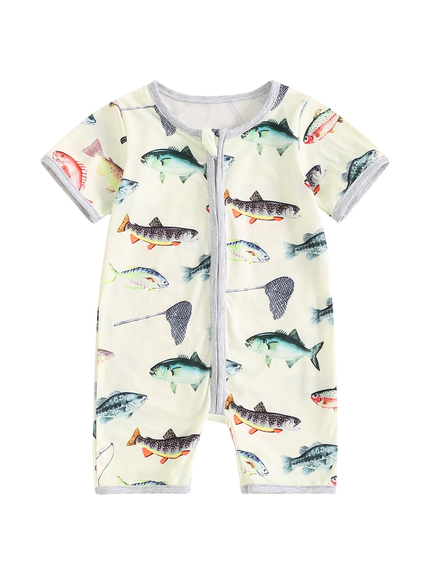 ZIYIXIN Newborn Baby Boy Fishing Outfit Short Sleeve Fish Romper Zipper