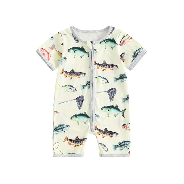 ZIYIXIN Newborn Baby Boy Fishing Outfit Short Sleeve Fish Romper Zipper