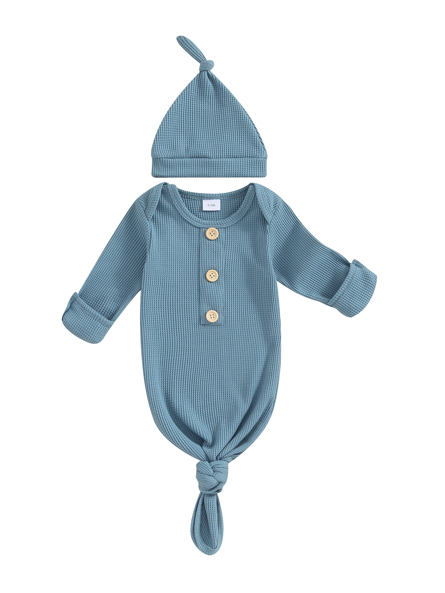 ZIYIXIN Newborn Baby Boys Girls Knotted Gown with Hat Set, Unisex