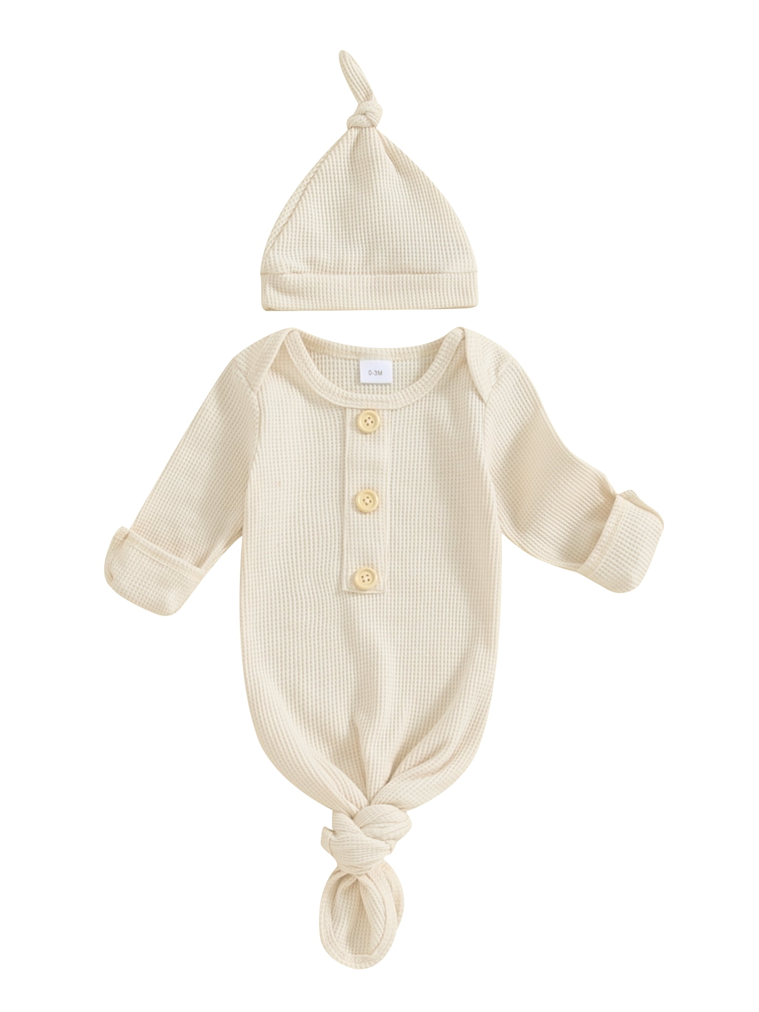 ZIYIXIN Newborn Baby Boys Girls Knotted Gown with Hat Set, Unisex