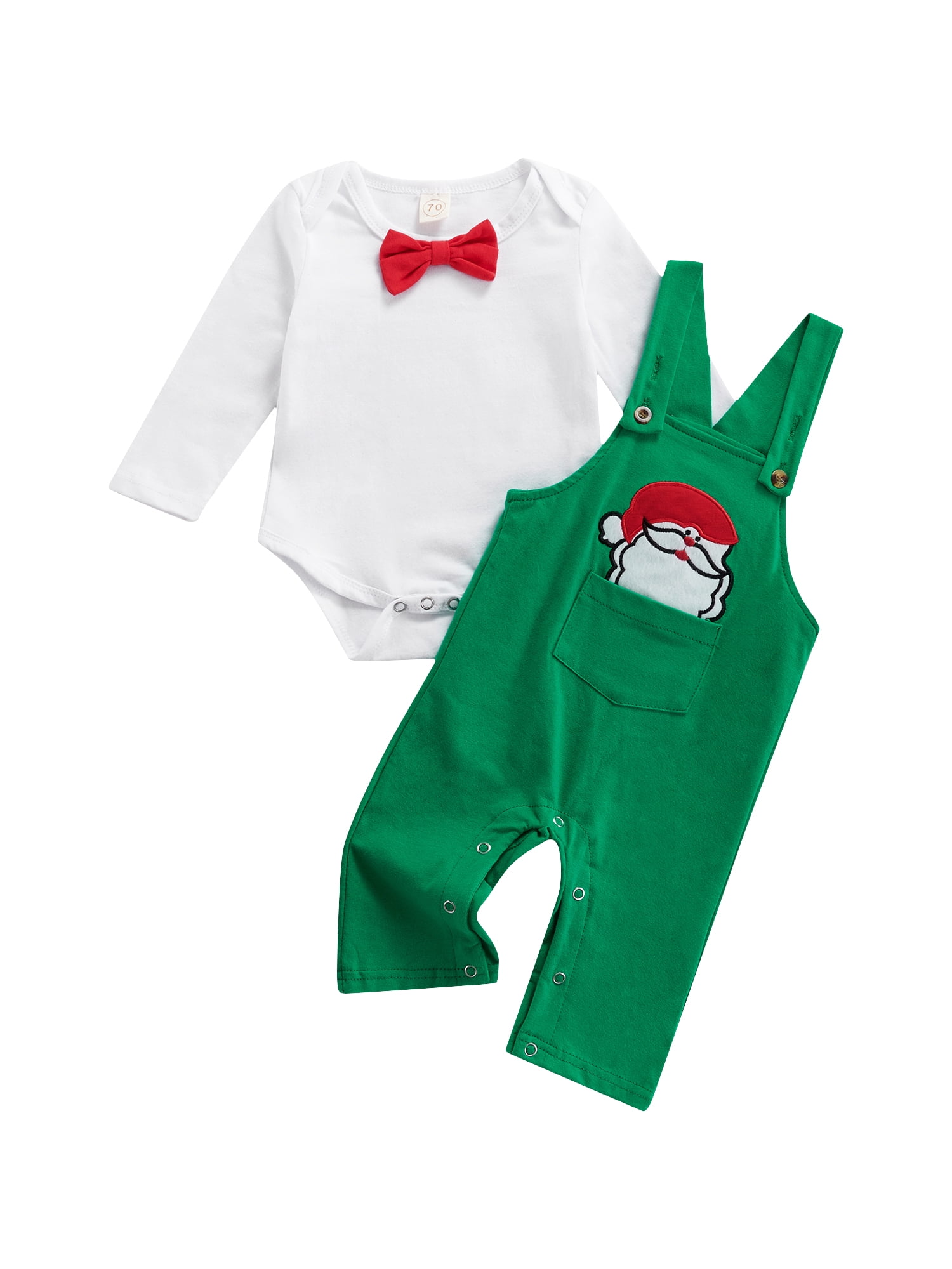 ZIYIXIN Newborn Infant Baby Boy Christmas Outfits Bow Tie Long Sleeve Romper + Suspender Pants