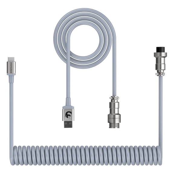 MAMBASNKAE C01 Coiled USB-c Double Sleeved Spring Cable Metal Aviator for Keyboard/Printer-Gray