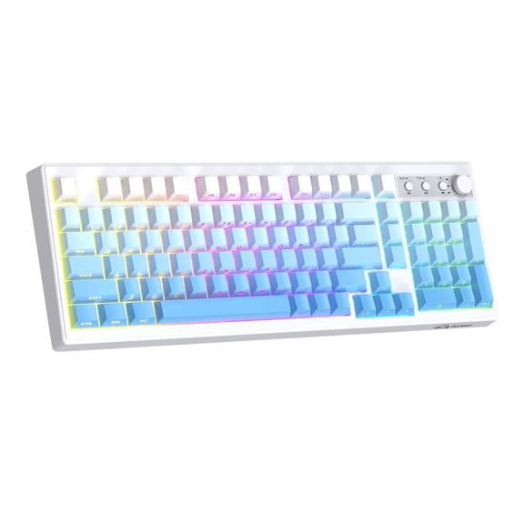 ZIYOU LANG K100 Wireless Gaming Keyboard,99 Keys Tri-Mode BT/2.4GHz/USB-C Creamy Color Keyboard with Number Pad RGB,Media Knob Custom Programmable Computer Keyboards for PC/Mac/Xbox (Blue)