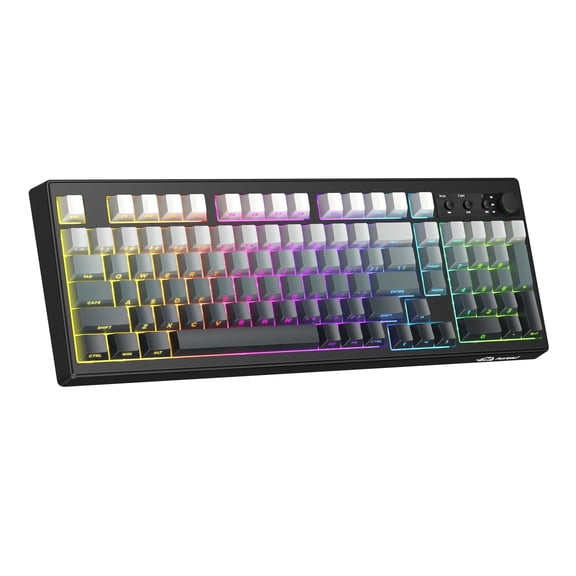 ZIYOU LANG K100 Wireless Gaming Keyboard,99 Keys Tri-Mode BT/2.4GHz/USB-C Creamy Color Keyboard with Number Pad RGB,Media Knob Custom Programmable Computer Keyboards for PC/Mac/Xbox (Gray)