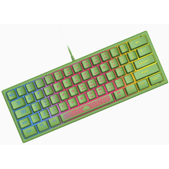 ZIYOU LANG K61 60% Percent Gaming Keyboard, Compact RGB Chroma Backlit STK61-Wired Mechanical Feel Membrane Keyboard, UK Layout Pro Mini 62 Keys, Waterproof, for PS4 XBOX PC Laptop Mac/Green