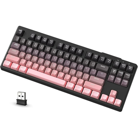 ZIYOU LANG M87 80% Wireless Gaming Keyboard,87 Keys TKL Mechanical Feeling SA PBT Keyboard, Bluetooth 5.0/2.4Ghz Dual Mode Pc Gaming Keyboards for Silent Office/Gaming(Blackpink)