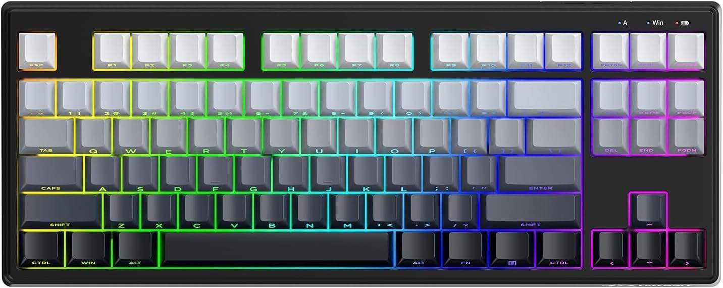 ZIYOU LANG M87V2 Wireless Keyboard, 80% TKL Creamy Keyboard, Low Profile Quiet Typing, Side-Printed PBT Keycaps, RGB Backlit, Gray