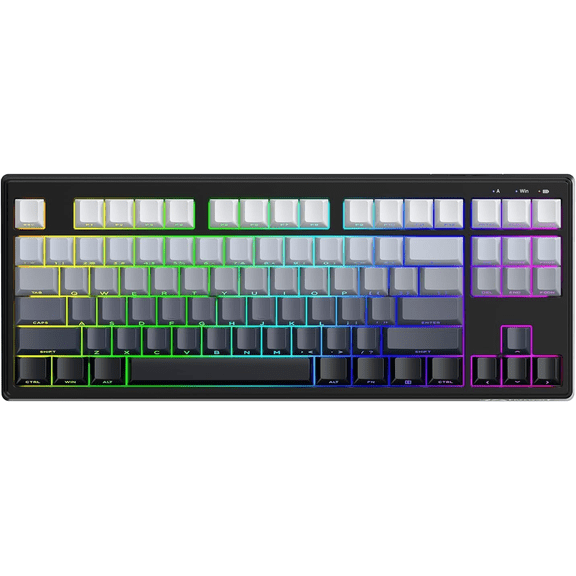 ZIYOU LANG M87V2 Wireless Keyboard,Low Profile Quiet Typing Membrane Gaming Keyboard with 80% TKL Layout Side Printed Keys,RGB Backlit,USB C Rechargeable,87 Keys PBT Keycap(Gray)