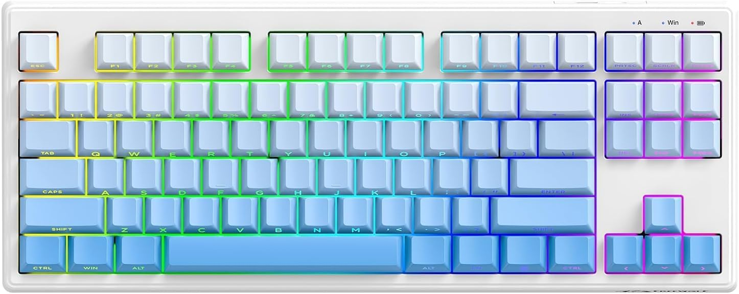 ZIYOU LANG M87V2 Wireless Keyboard, 80% TKL Creamy Keyboard, Low Profile Quiet Typing, Side-Printed PBT Keycaps, RGB Backlit, Blue
