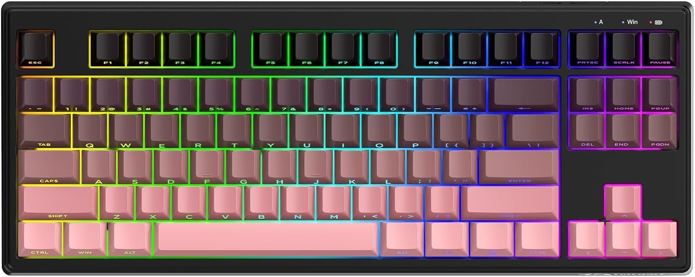 ZIYOU LANG M87V2 Wireless Keyboard, 80% TKL Creamy Keyboard, Low Profile Quiet Typing, Side-Printed PBT Keycaps, RGB Backlit, Pink