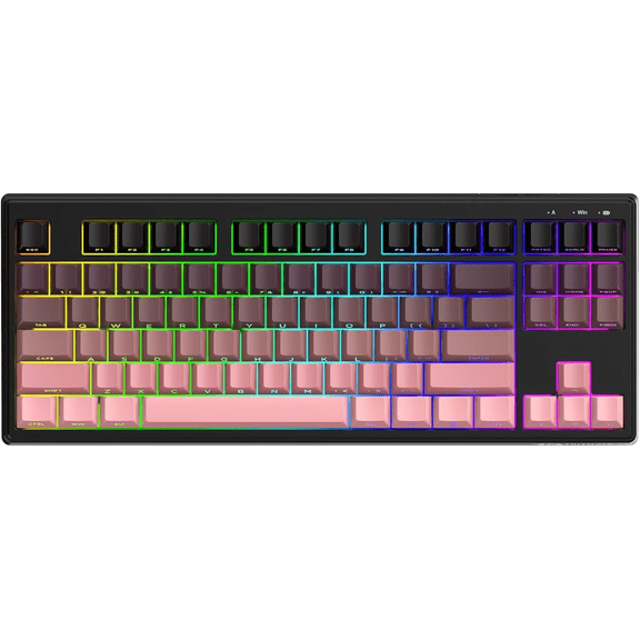 ZIYOU LANG M87V2 Wireless Keyboard,Low Profile Quiet Typing Membrane Gaming Keyboard with 80% TKL Layout Side Printed Keys,RGB Backlit,USB C Rechargeable,87 Keys PBT Keycap(Pink)