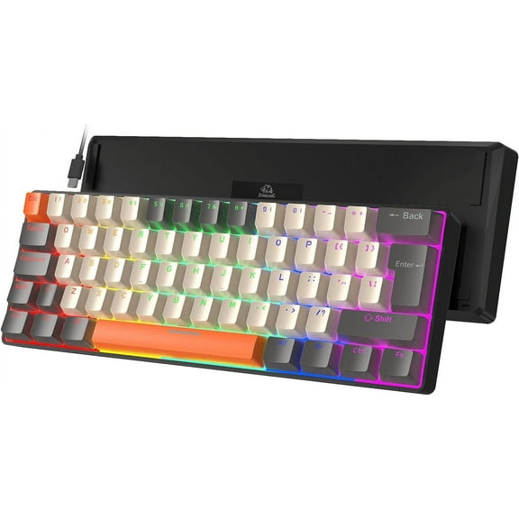 ZIYOU LANG T60 Wired 60% TKL Mechanical Gaming Keyboard with Led Rainbow Backlight Ultra-Compact NKRO Tactile Clicky Blue Switch Tri-Color ABS Keycap for Windows Laptop PC Mac Gamer(White/Dark Gray)