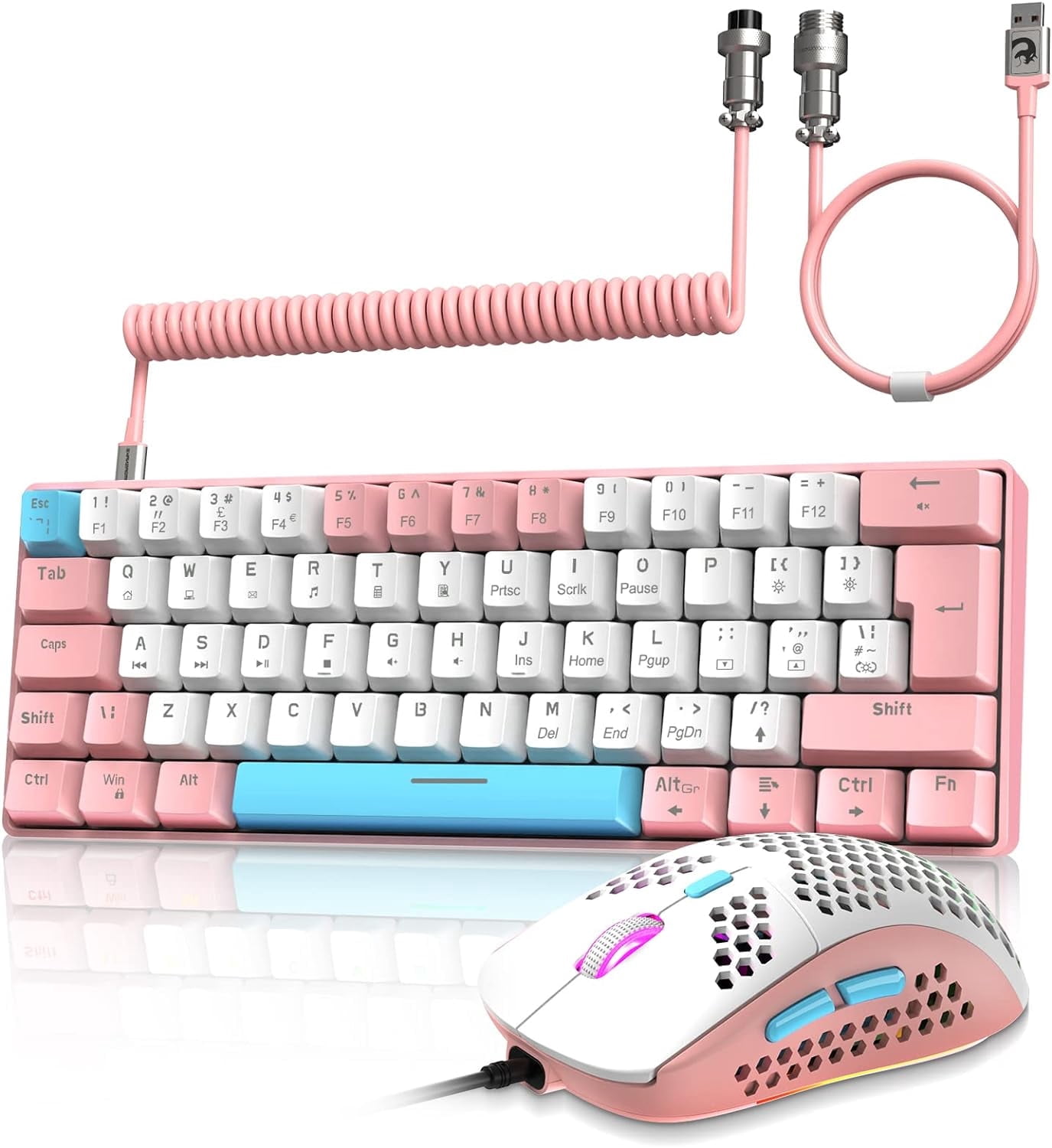 ZIYOU LANG T60 Wired Mechanical Keyboard&Mouse Combo,Rainbow Backlit 6400DPI RGB-Pink/Blue Switch