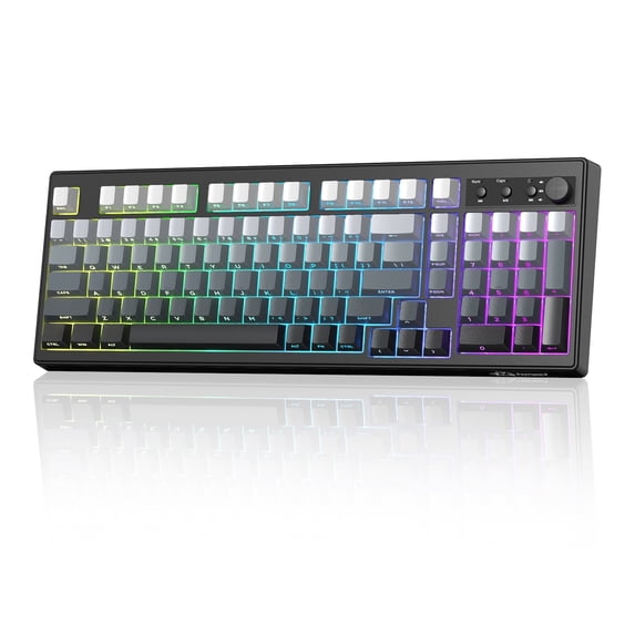 Freewolf-ZIYOULANG K100 99 Keys Gaming Membrane Wireless Tri-Mode BT/2.4GHz/USB-C Computer Keyboard with Media Knob & Side Printed Keys, Black