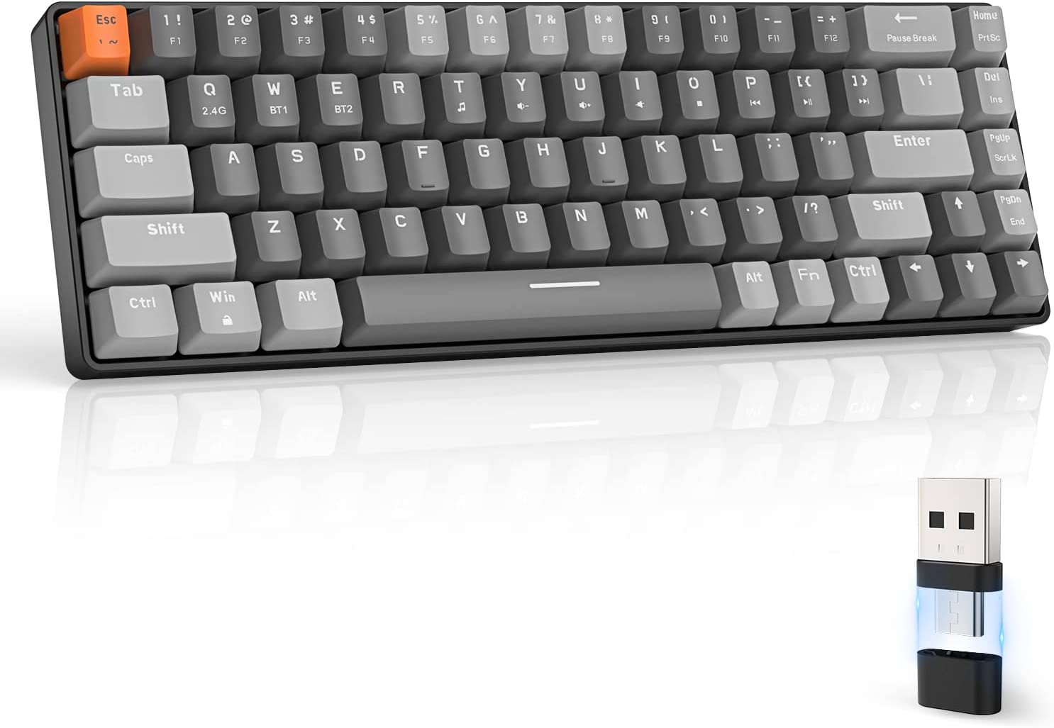Clavier Mécanique Sans Fil 60% YINDIAO K68 - Bluetooth 5.0 / 2.4Ghz, Commutateurs Bleus Interchangeables à Chaud, 68 Touches
