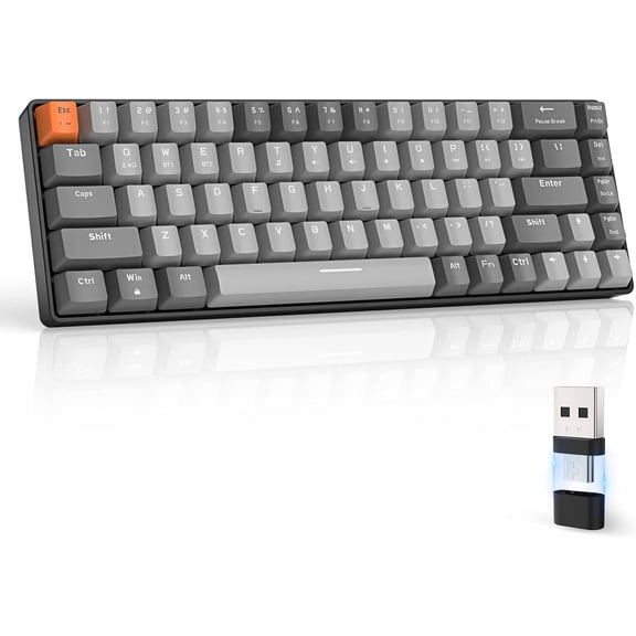 ZIYOULANG K68 60% Wireless Mechanical Keyboard, Bluetooth 5.0/2.4GHz with Dual Mode 2-in-1 Receiver, Ergonomic Compact 68-Key Hot Swappable Gaming Keyboard, Red Switch for Mac Windows PC